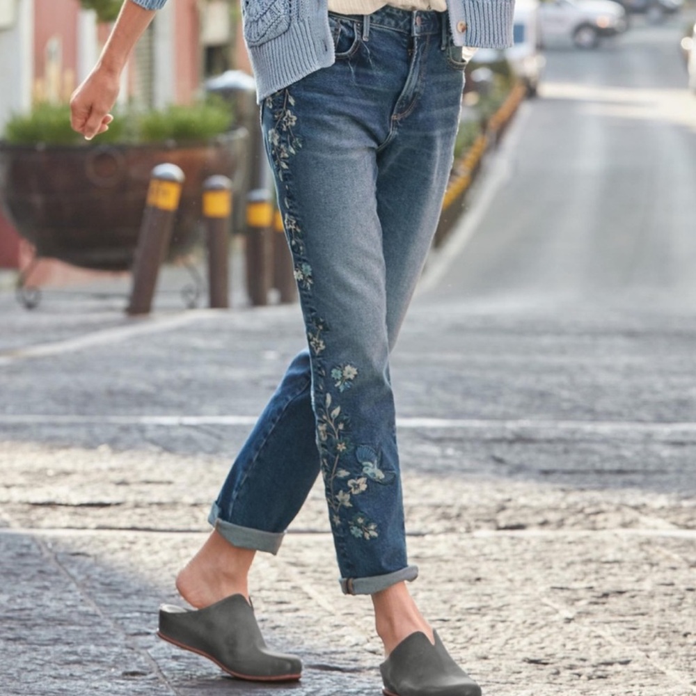 Driftwood 30 Audrey High-rise Jeans Aida Embroidery Birds Floral Appliqué Blue - Picture 4 of 4